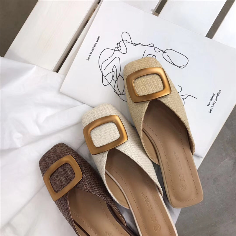 Plated Square Toe Straw Slip On (PREORDER)