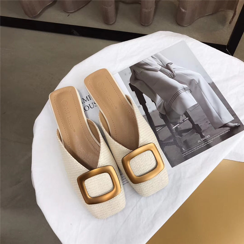 Plated Square Toe Straw Slip On (PREORDER)