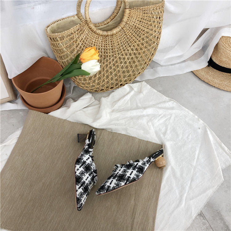 Dual Wooden Heels Tweed Slip Ons (PREORDER)