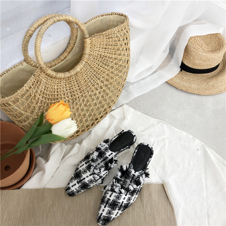 Dual Wooden Heels Tweed Slip Ons (PREORDER)