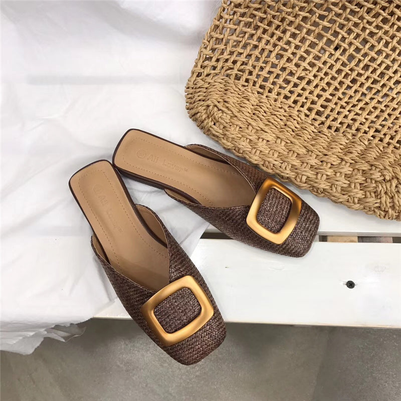 Plated Square Toe Straw Slip On (PREORDER)