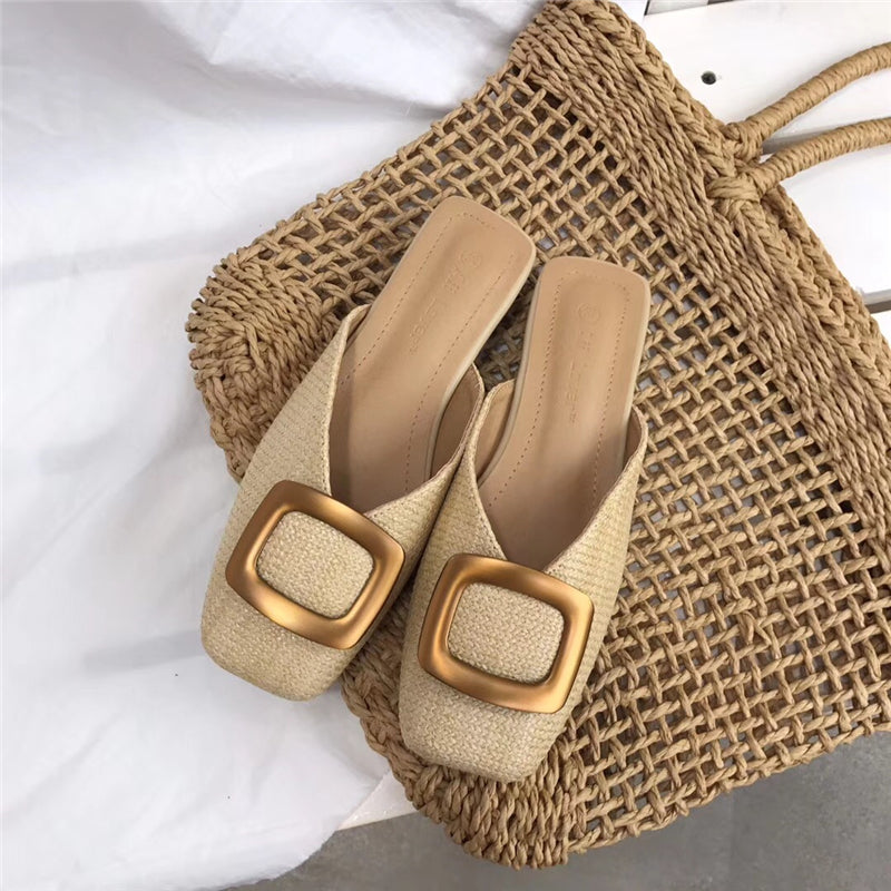Plated Square Toe Straw Slip On (PREORDER)