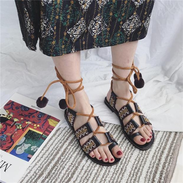 Bohemian Lace Up Sandals (PREORDER)