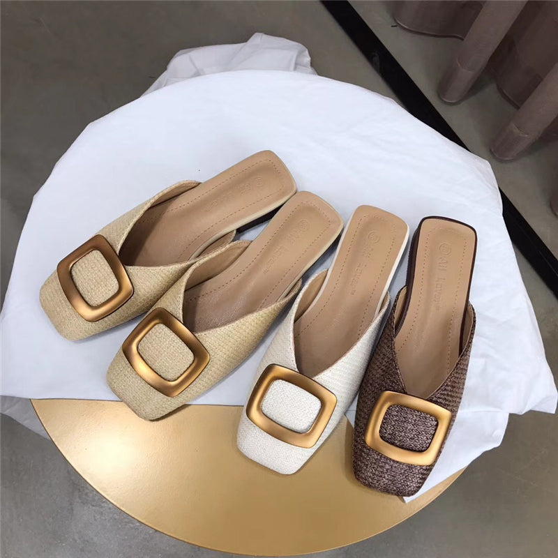 Plated Square Toe Straw Slip On (PREORDER)