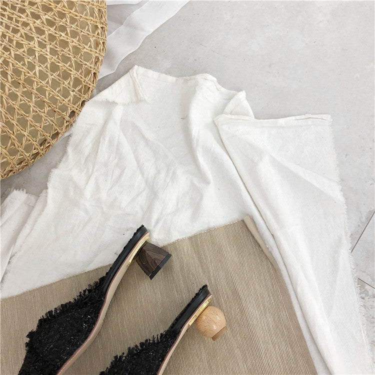 Dual Wooden Heels Tweed Slip Ons (PREORDER)