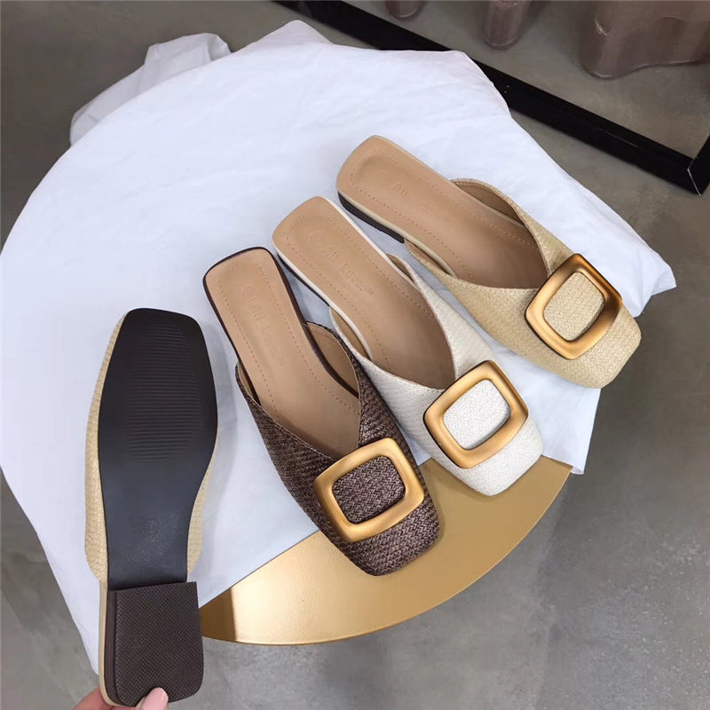 Plated Square Toe Straw Slip On (PREORDER)