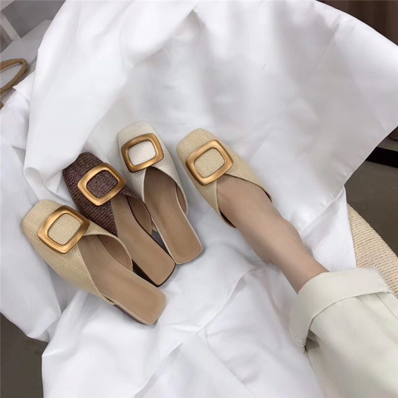 Plated Square Toe Straw Slip On (PREORDER)